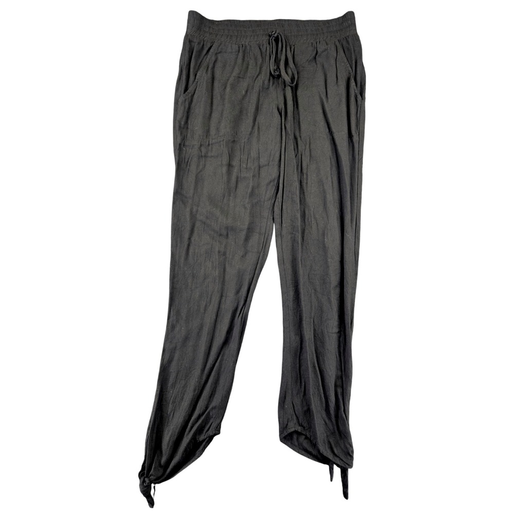 Socialite Black Rayon Jogger Pants Small Tie Hem Elastic Waist 24801-SS USA